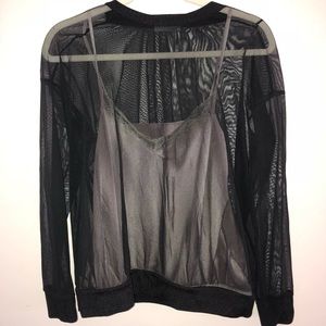 Mesh sweater with incorporated satin undershirt
